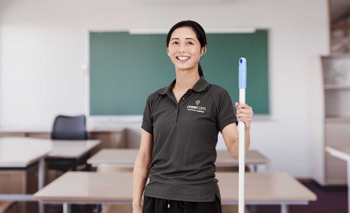 Professional cleaning in a classroom