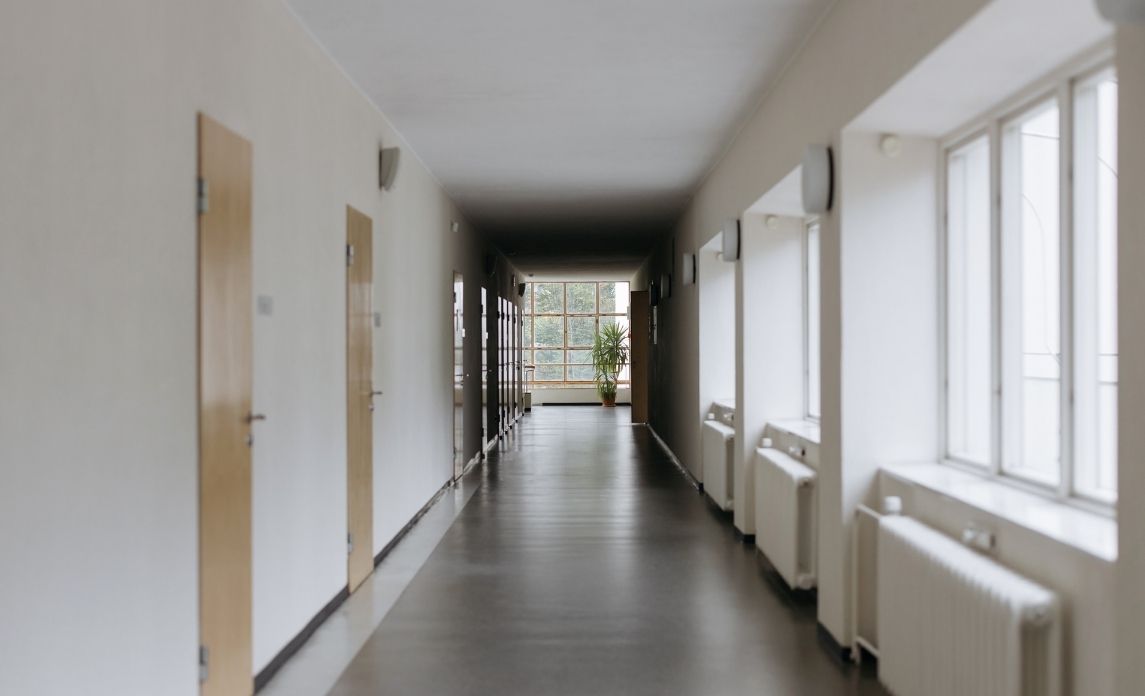 Empty school corridors that are clean