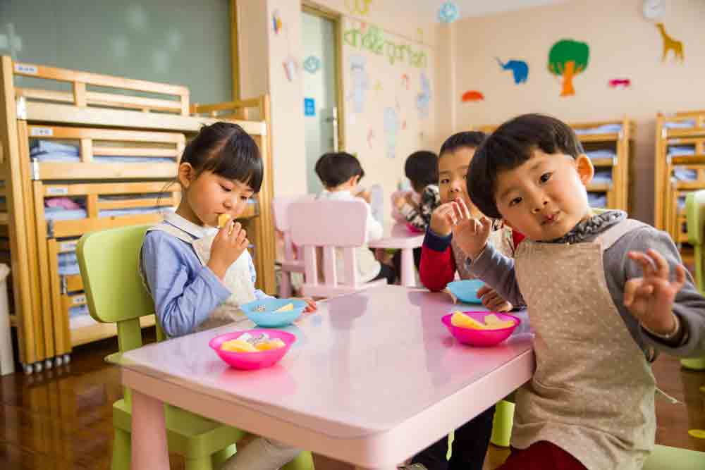 School children in clean classroom