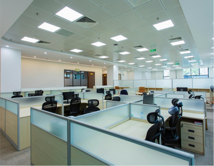 Tidy commercial office workspace cleaned by Crewcare